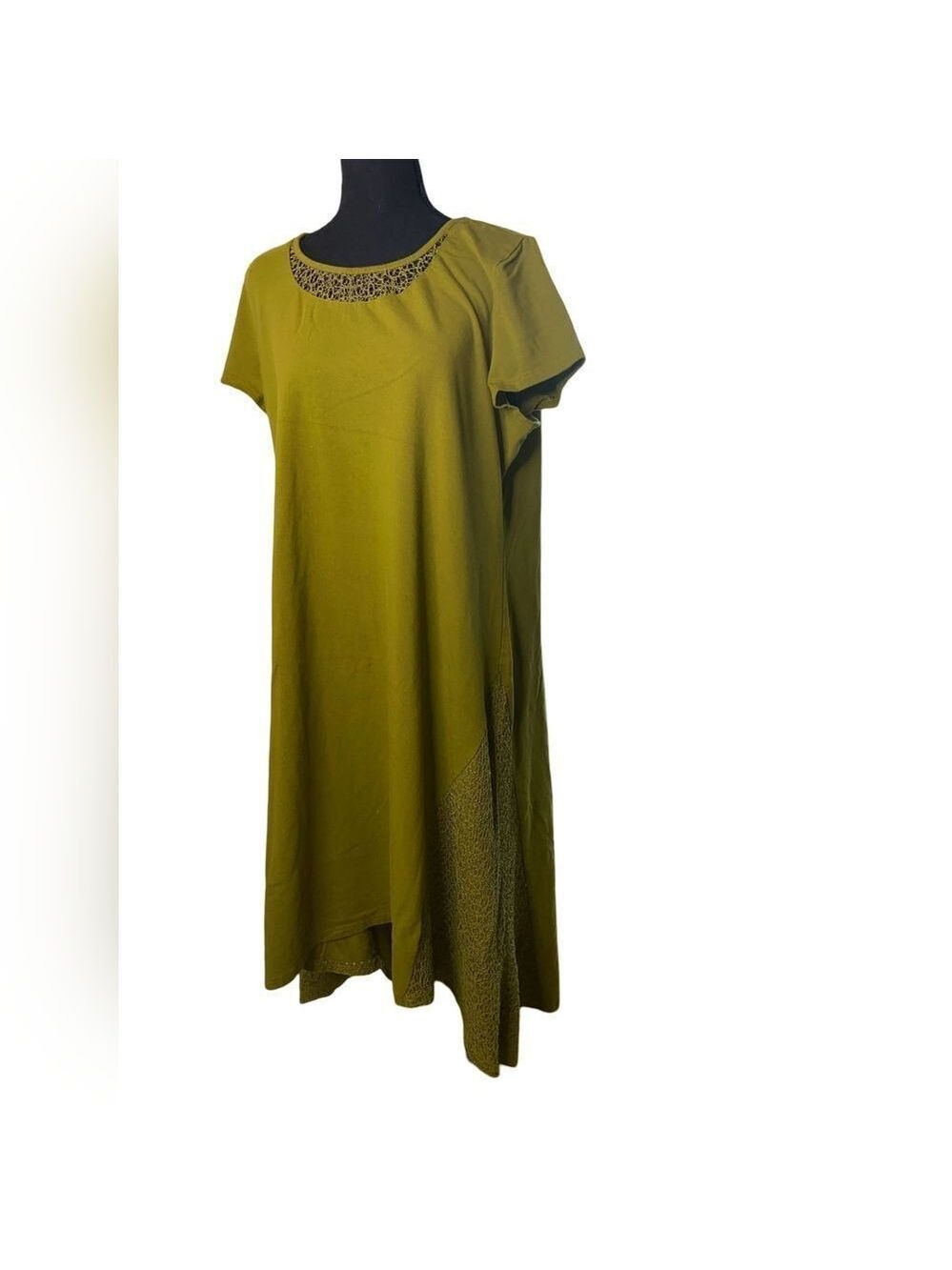 H BY HALSTON OLIVE GREEN DRESS WITH LACE. Sc624-7